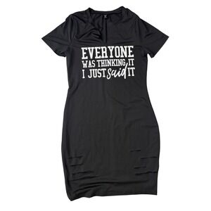 SHEIN Curve Black Graphic Bodycon Dress OX L "Everyone Was Thinking It" Cutout